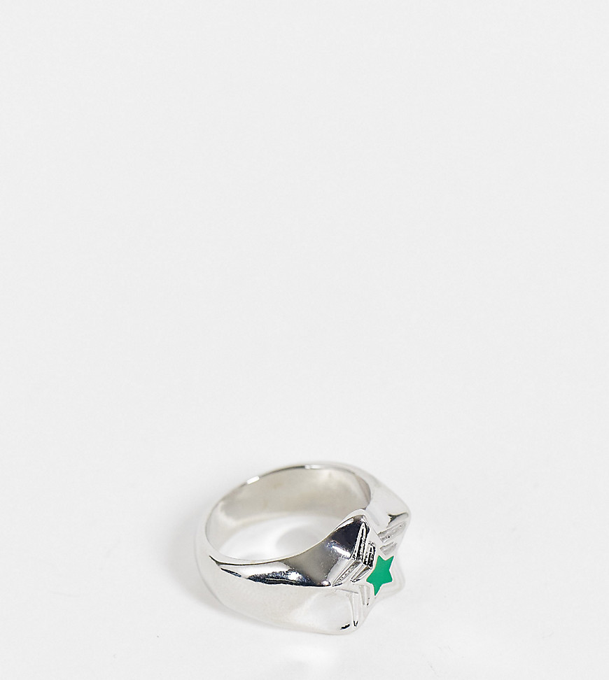 Reclaimed Vintage Inspired – Ring mit großem Stern in Silber und Grün