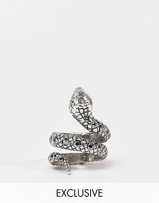 Reclaimed Vintage Inspired – Ring mit Schlangendesign und Schmucksteinen in Silber, Exklusiv bei ASOS