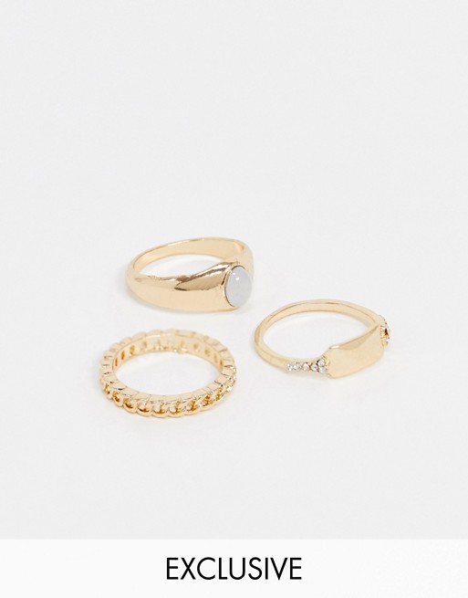 Reclaimed Vintage inspired ring multipack in gold