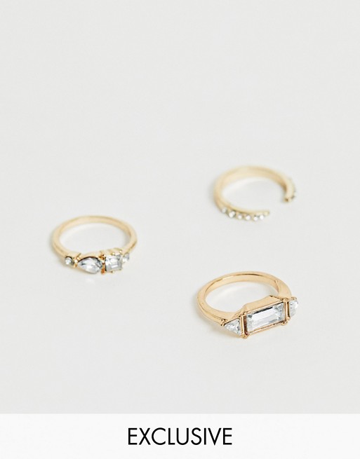 Reclaimed Vintage inspired ring multipack with crystal detail