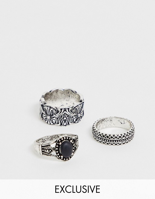 Reclaimed Vintage inspired ring pack in burnished silver exclsuive to ASOS