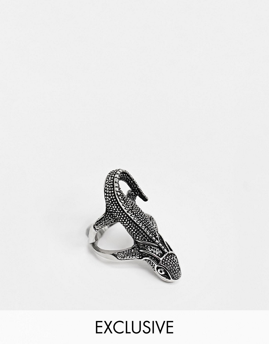 Reclaimed Vintage Inspired - Ring van roestvrij staal met hagedissenontwerp - Exclusief bij ASOS-Zilver