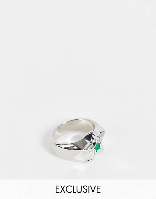 Reclaimed Vintage inspired ring with chunky star in silver and green