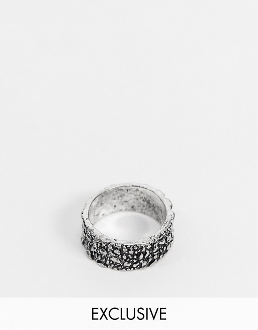 Reclaimed Vintage inspired ring with croc texture in silver