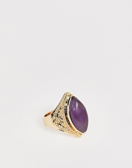 Reclaimed Vintage inspired ring with faux amethyst stone detail