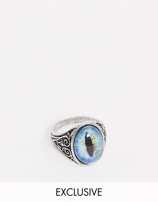 Reclaimed Vintage inspired ring with lizard eye detail in silver exclusive to ASOS