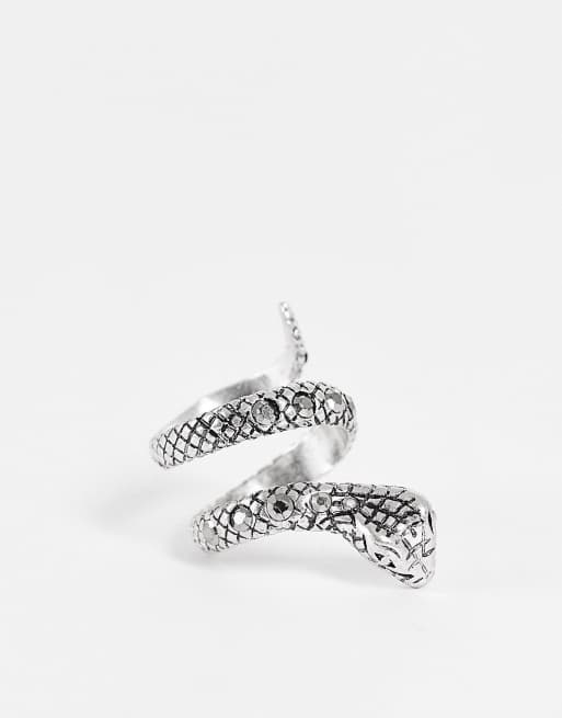 Reclaimed Vintage inspired ring with snake design and stones in silver exclusive at ASOS