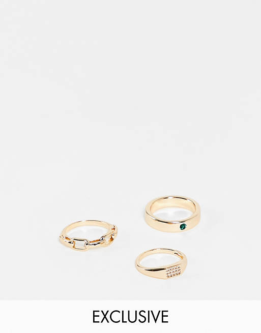 Reclaimed Vintage Inspired rings 3 pack in gold