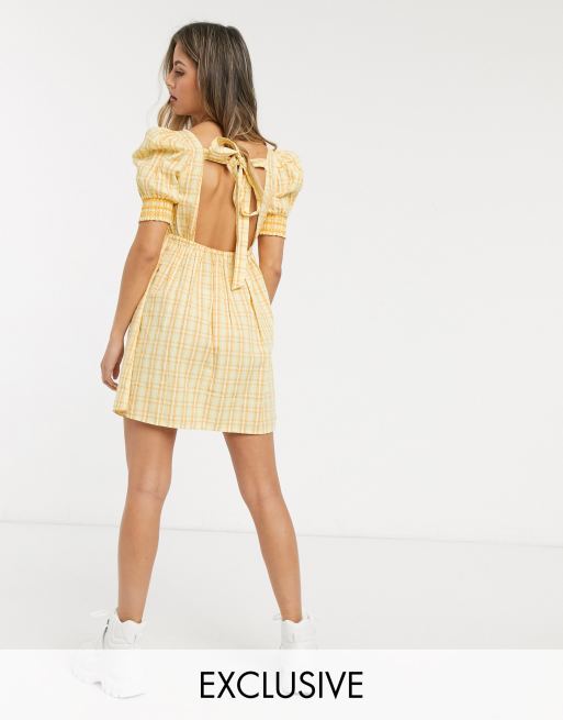 Reclaimed Vintage inspired Robe babydoll courte à carreaux Jaune ASOS
