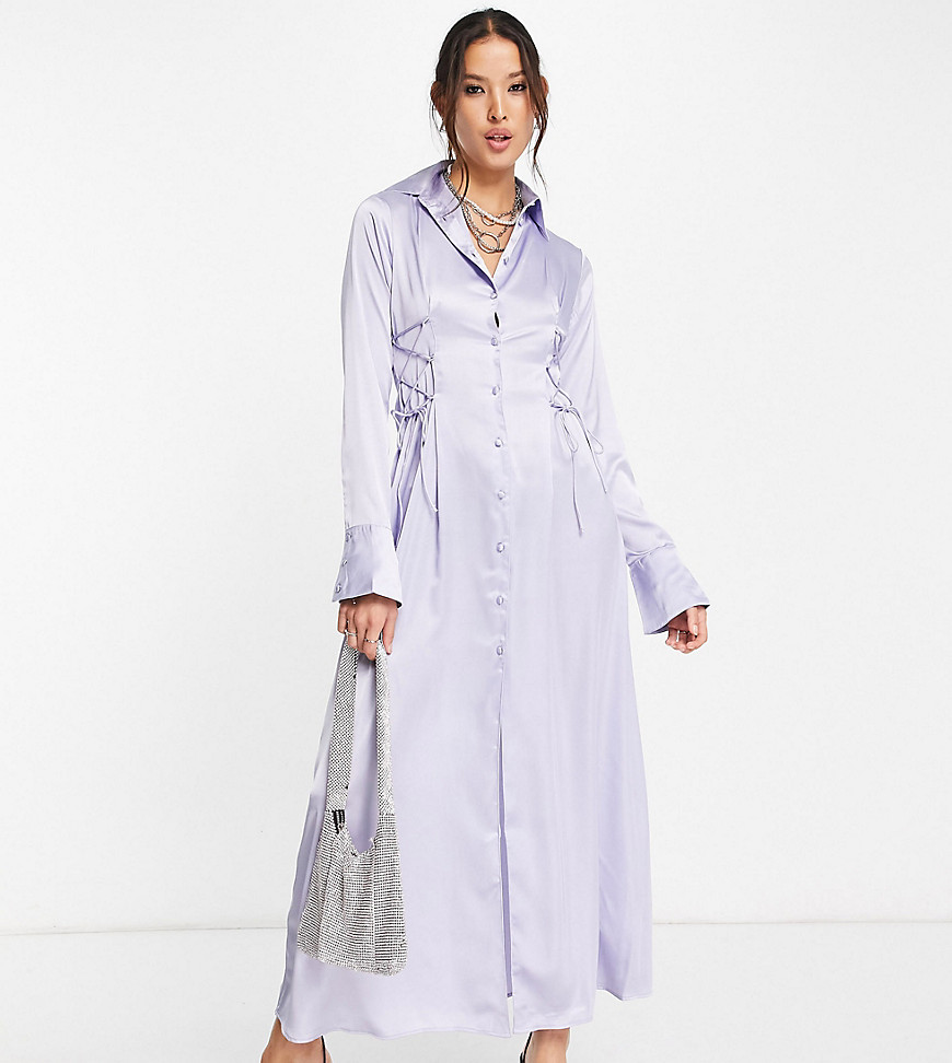 Reclaimed Vintage Inspired - Robe chemise longue en satin avec liens à nouer à la taille-Multicolore