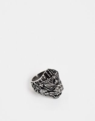 Reclaimed Vintage inspired - Roestvrij stalen ring met draak, exclusief op ASOS-Zilver