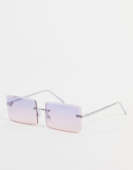 Reclaimed Vintage Inspired – Rosa, rektangulära solglasögon utan bågar i 00-talsstil