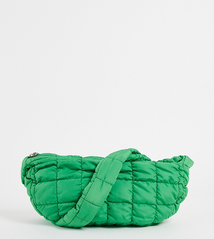 Reclaimed Vintage inspired ruched nylon bag in bright green