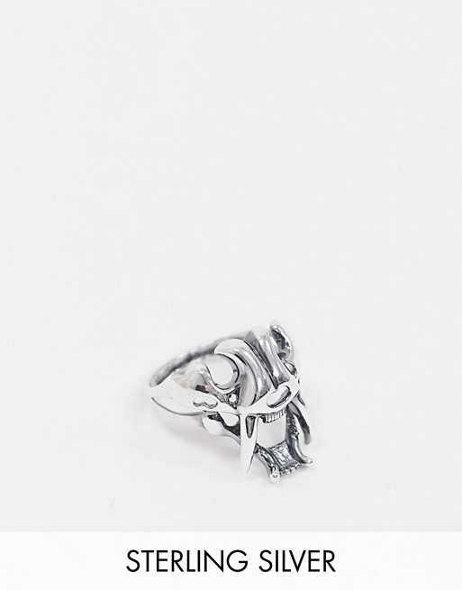 Reclaimed Vintage Inspired sabre tooth skull ring in sterling silver