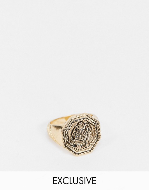 Reclaimed Vintage inspired saint coin ring in gold