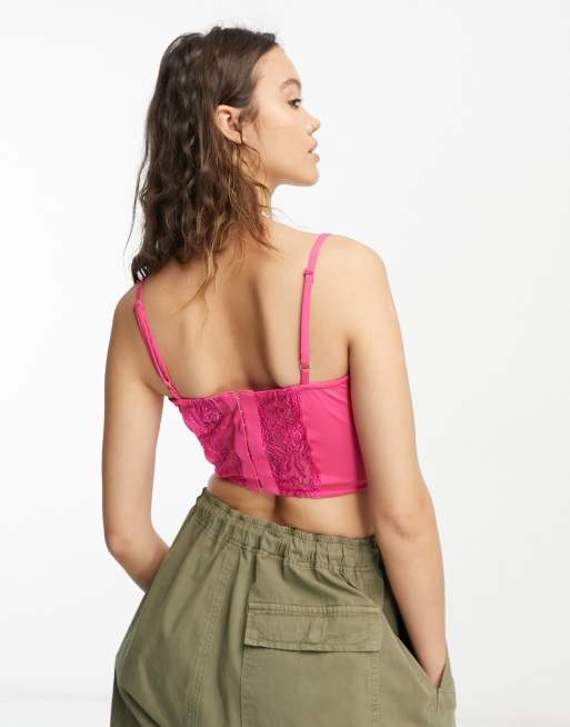Reclaimed Vintage inspired satin and lace corset top in pink, 2 of 4