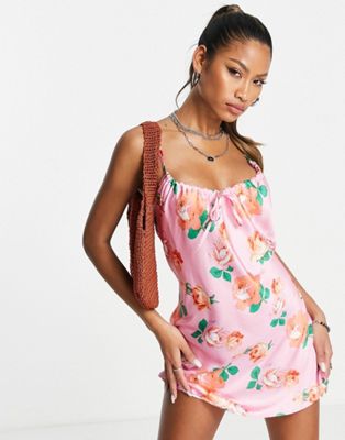 Reclaimed Vintage inspired satin cami dress in pink floral print | ASOS