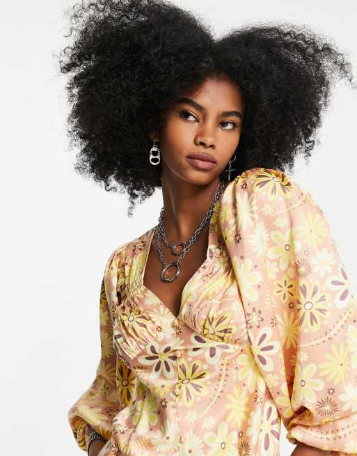 Reclaimed Vintage inspired satin mini dress 70s flower print ASOS