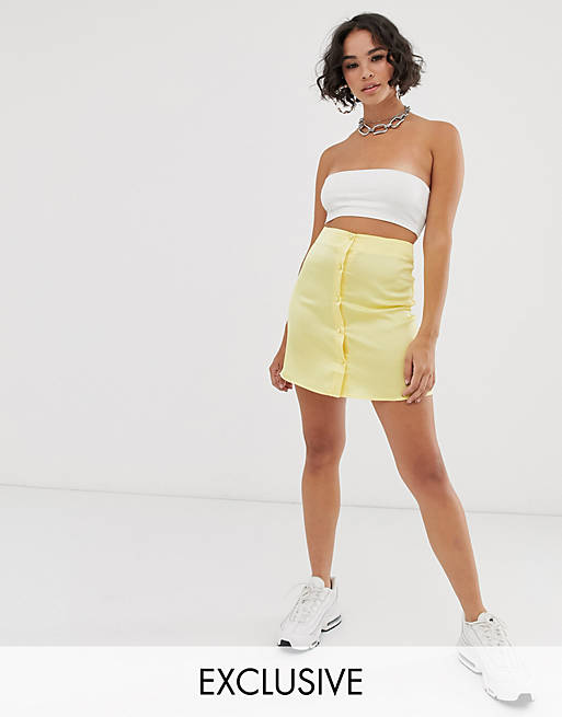 Reclaimed Vintage inspired satin mini skirt with button front | ASOS
