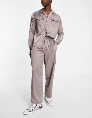 Reclaimed Vintage inspired satin straight leg trouser in grey co-ord - ASOS Price Checker