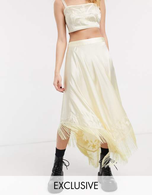 Satin embroidered skirt shop
