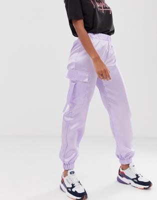 lavender satin joggers