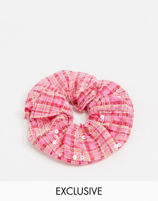 Reclaimed Vintage inspired scrunchie in sequin check co ord