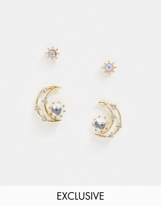 Reclaimed Vintage Inspired - Set di orecchini con luna e stella