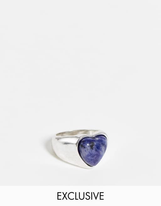 Reclaimed Vintage - Inspired - Set van {0} uniseks grunge ringen met stenen in zilver