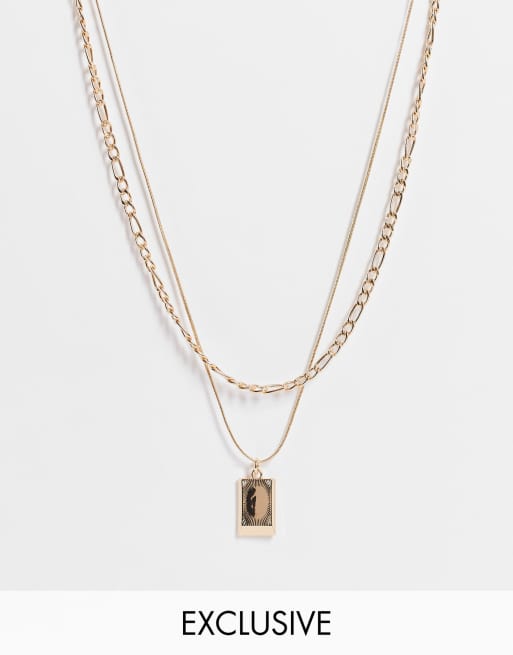 Reclaimed Vintage - Inspired - Set van 2 kettingen met antiek hangertje in goud