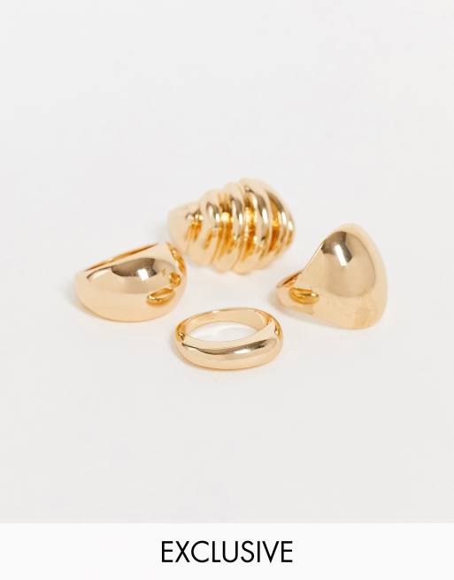 Reclaimed Vintage Inspired - Set van 4 brede gouden ringen