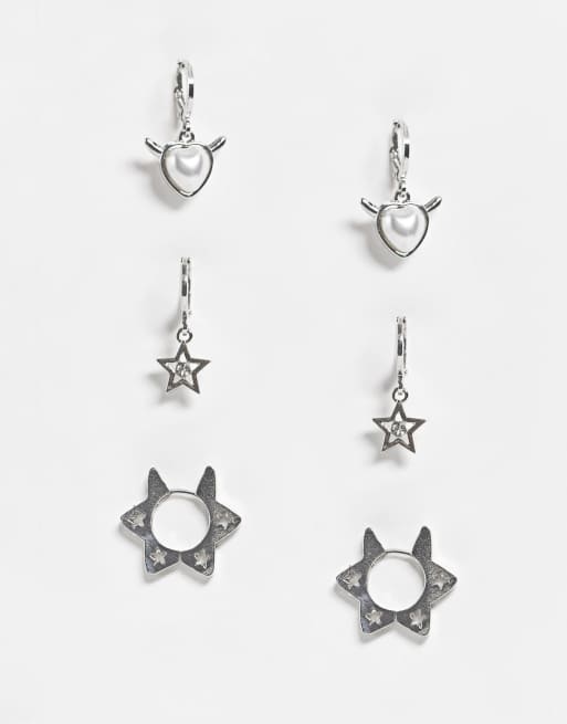 Reclaimed Vintage - Inspired - Set van brede uniseks oorbellen in zilver