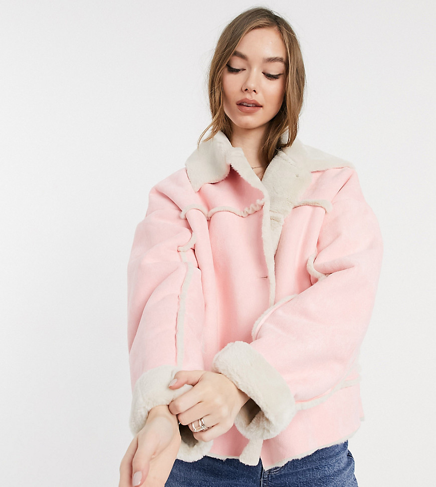 Reclaimed Vintage inspired shearling jacket in pink