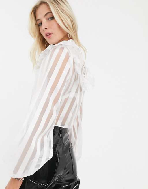 Sheer high neck top blouse