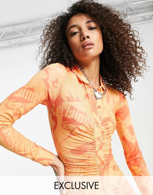 Reclaimed Vintage inspired shirt dress in poster print