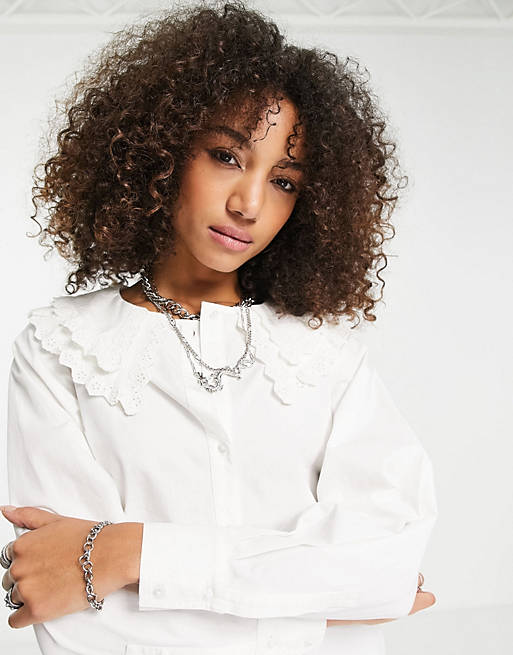 Shirts & Blouses/Reclaimed Vintage inspired shirt with lace collar in white 