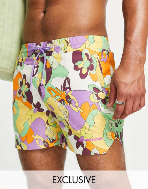 Reclaimed Vintage Inspired - Short de bain unisexe à imprimé style années 70
