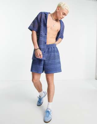 Reclaimed Vintage inspired crochet short co-ord in blue - ASOS Price Checker