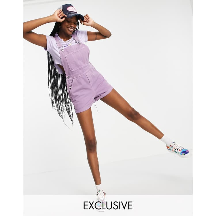 Reclaimed Vintage inspired short dungaree in purple | ASOS