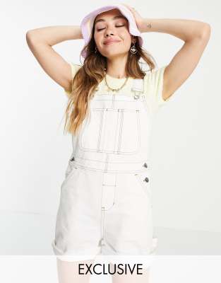 RECLAIMED VINTAGE INSPIRED FULL LENGTH OVERALLS IN ECRU-WHITE ASWRV174