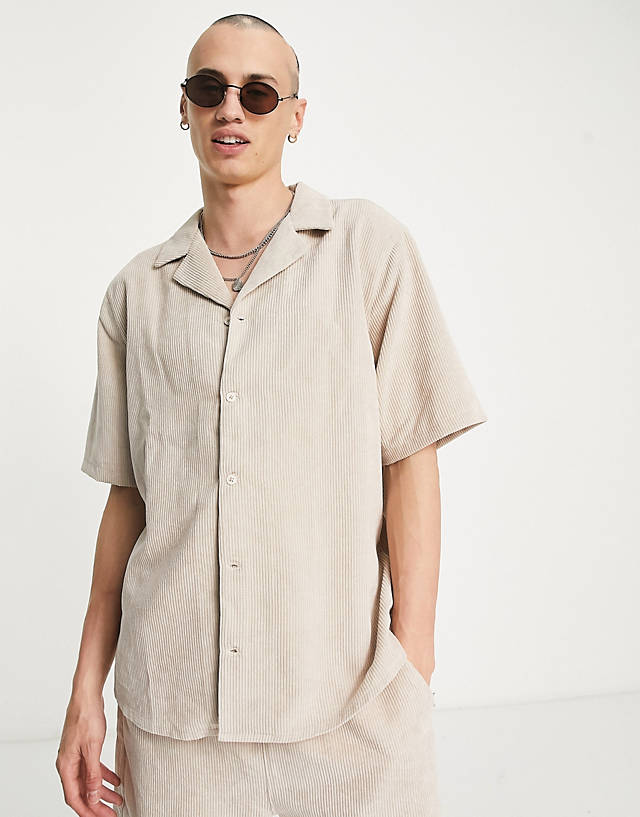 Reclaimed Vintage - inspired short sleeve cord shirt co-ord in stone