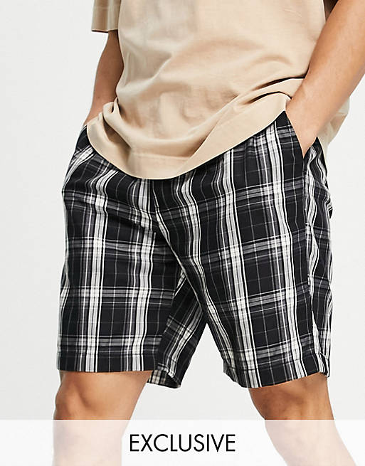 Reclaimed Vintage inspired shorts in black and white premium check