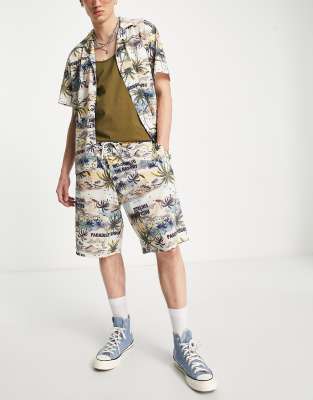 Reclaimed Vintage Inspired shorts with holiday resort print in multi (part of a set)