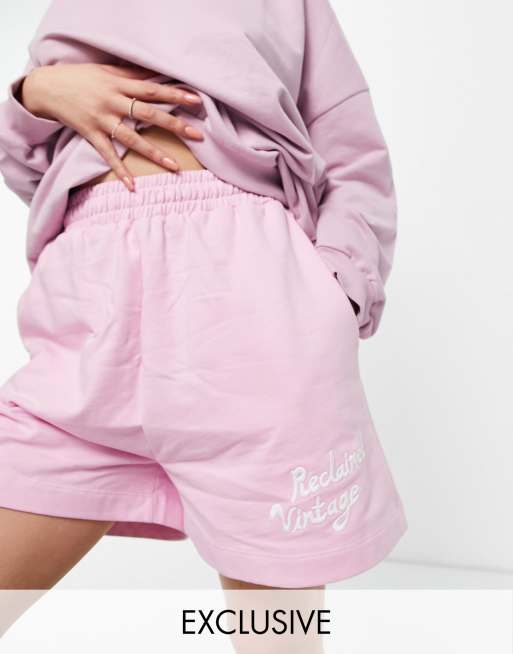 Reclaimed Vintage inspired shorts with logo in pink