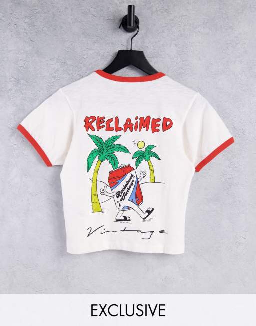 Reclaimed Vintage Inspired shrunken ringer T-shirt with palm back print