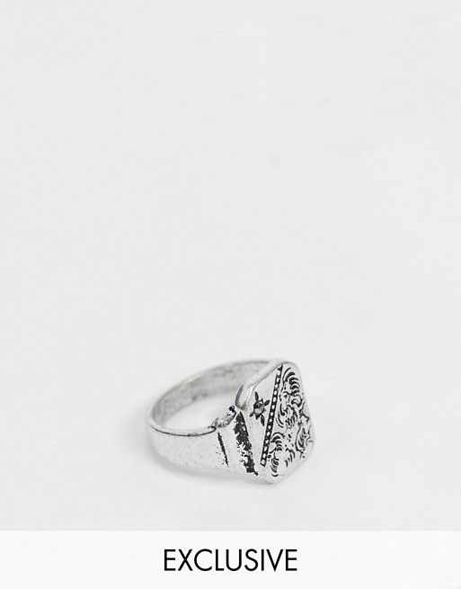 Reclaimed Vintage inspired signet ring in silver