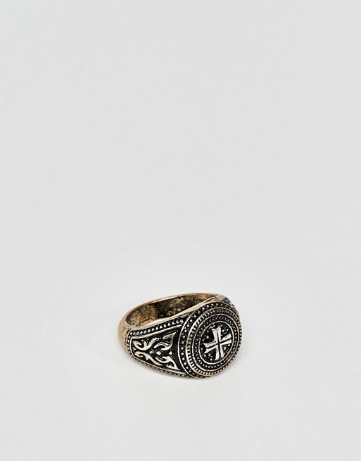 Reclaimed Vintage inspired signet ring with cross design engraving exclusive at ASOS