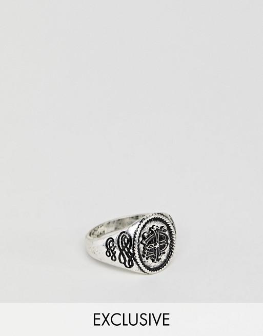 Reclaimed Vintage inspired signet ring with emboss in silver exclusive at ASOS