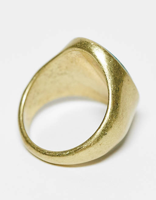 vintage for Men Metallic Mens Jewellery Rings Inspired Signet Ring With Semi Precious Stone Exclusive At Asos in Gold Reclaimed 