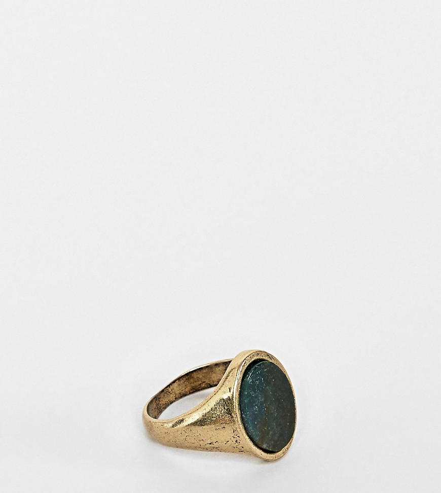 Reclaimed Vintage inspired signet ring with semi precious Stone exclusive at ASOS-Gold